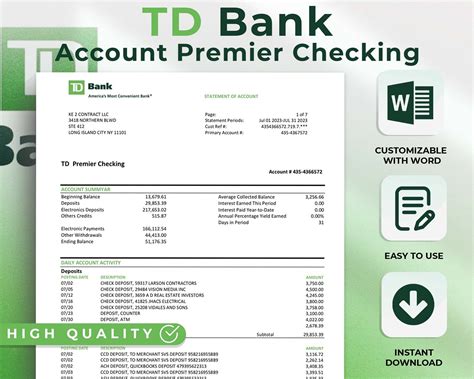 TD Bank Statement Template Create Authentic Statements With Etsy