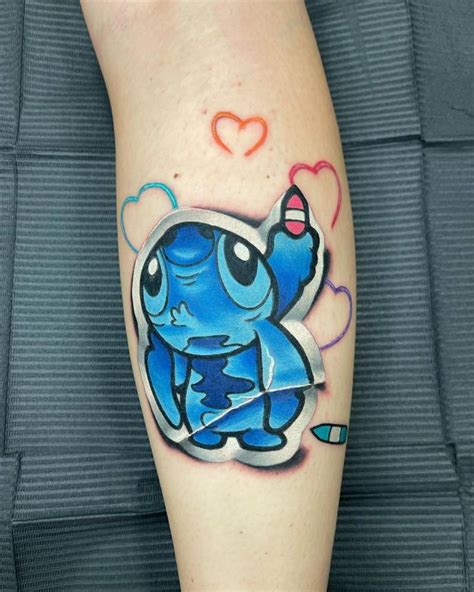 Cartoon Style Stitch Sticker Tattoo Located On The