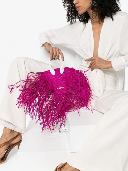 JACQUEMUS Le Petit Baci Fringed Raffia Mini Bag In Fuchsia Pink