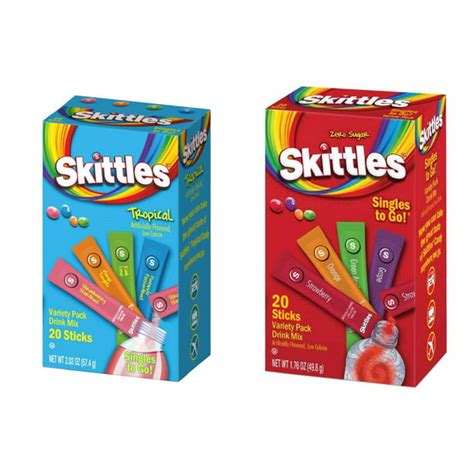 2 Skittles Singles To Go Drink Mix Variety Packs 20ct Each 2 Boxes