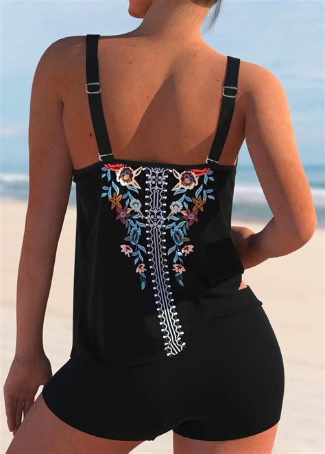 Multi Color Double Straps Tribal Print Tankini Top Usd