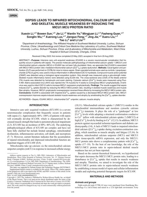 PDF Sepsis Leads To Impaired Mitochondrial Calcium Uptake And