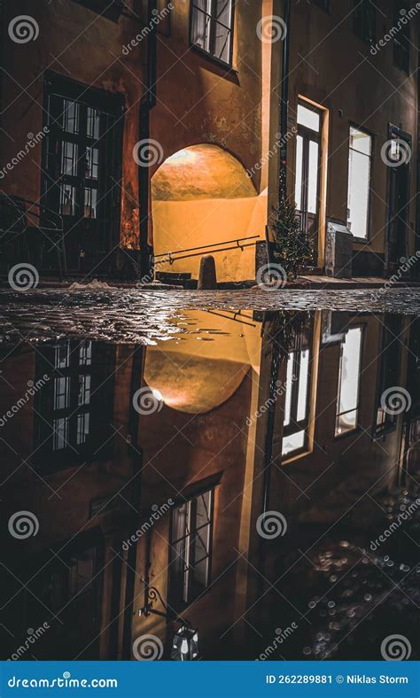 View of Buildings in Old Town at Night Stock Image - Image of street ...