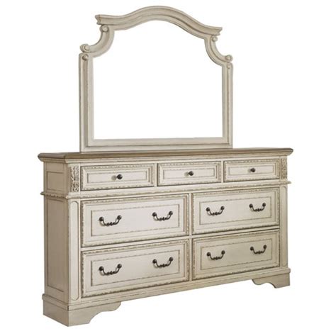 Ashley Furniture Realyn Chipped White Dresser And Mirror - Miko Decor