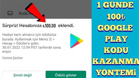 BEDAVA 100 GOOGLE PLAY KODU KAZANDIRAN TEK GÖREV bedava google play