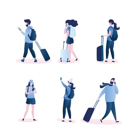 Premium Vector Set Of People Travelers Male And Female Characters