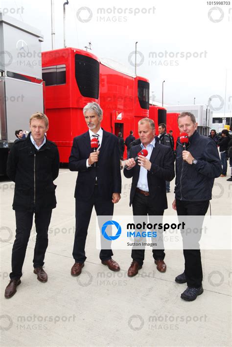 L To R Simon Lazenby GBR Sky TV Damon Hill GBR Sky TV Johnny