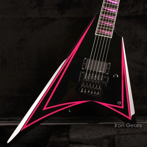 Alexi Laiho Singature Pink Sawtooth Flying V Electric Guitar Scalloped Fingerboard 20 24 Floyd