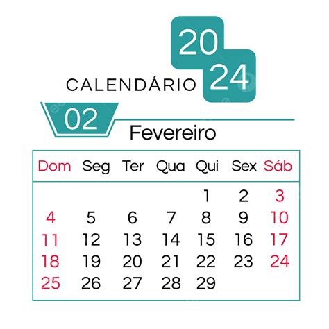 Calendário Verde Português De Fevereiro 2024 PNG 2024 Português