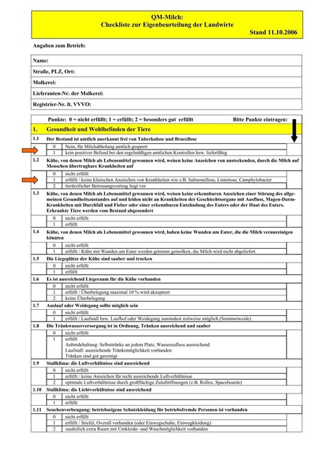 Qm Milch Checkliste Zur Eigenbeurteilung Der Landwirte Stand