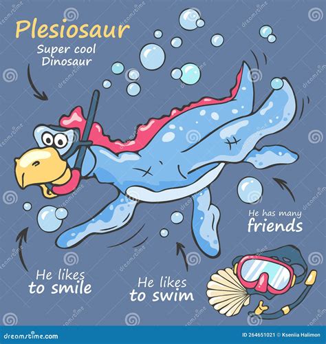 Dinosaur Plesiosaur Fan T Shirt Design Dinosaur Character Design Cute Dinosaur Cartoon Vector