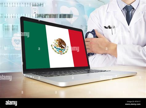 Mexico Healthcare System In Tech Theme Mexican Flag On Computer Screen