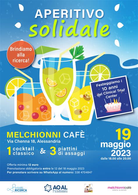 Venerdì 19 maggio al Melchionni Cafè aperitivo solidale in occasione