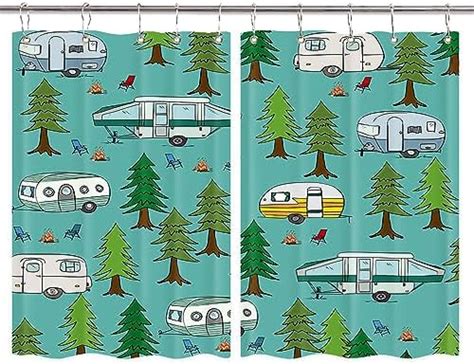 Jawo Happy Camper Kitchen Curtains Retro Rv Camper Travel Trailers