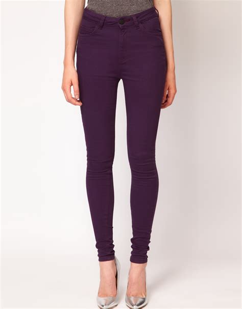 Lyst Just Female Coloured High Waisted Skinny Jeans In Purple