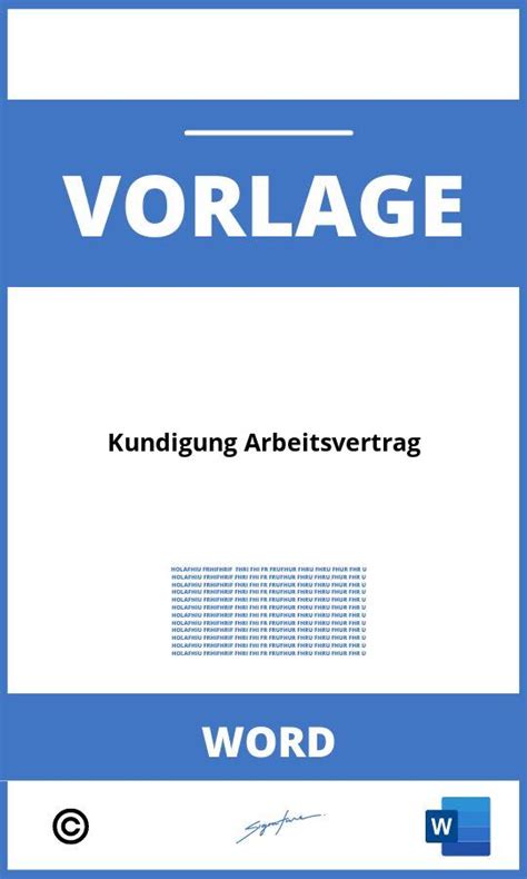 Kündigung Arbeitsvertrag Vorlage WORD