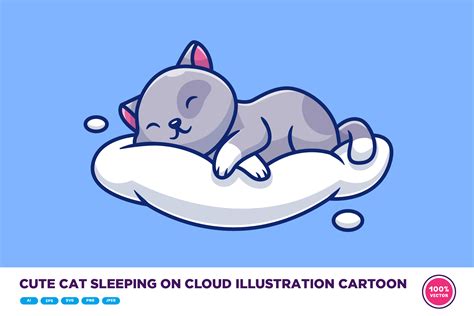 Cute Cat Sleeping on Cloud Illustration Graphic by catalyststuff ...