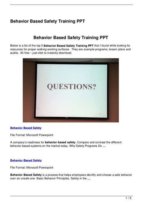 Behavior Based Safety Training Ppt