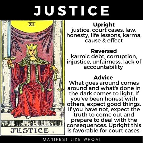 Justice Tarot Card Meanings And Symbolism Manifest Like Whoa