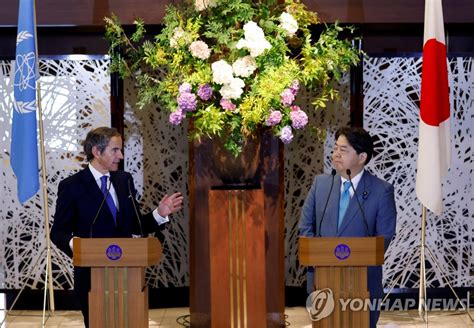 공동 기자회견 하는 Iaea 사무총장과 일본 외무상 연합뉴스