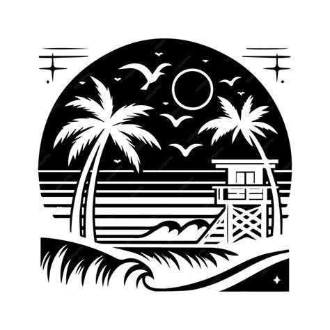 Premium Vector | Beach Silhouette Black And White Vector