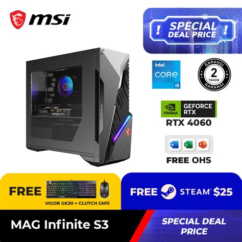 MSI GAMING PC MAG INFINITE S3 13NUC I5 13400F 16GB 1TB RTX4060 W11 OHS