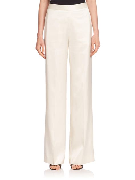 Victoria Beckham Silk Wide Leg Pants In Ivory White Lyst