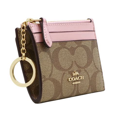 Spreesuki Coach Mini Skinny Id Case In Signature Canvas Khaki Blossom Pink 88208