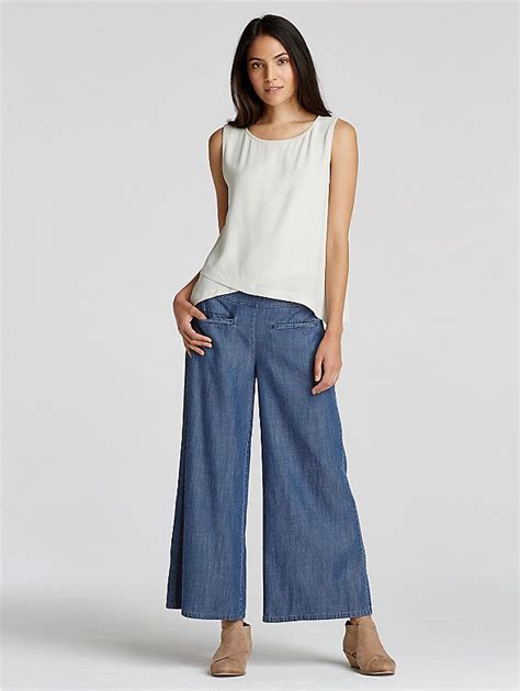 Cropped Wide Leg Pant In Tencel Cotton Denim Edgy Fashion Chic Pants