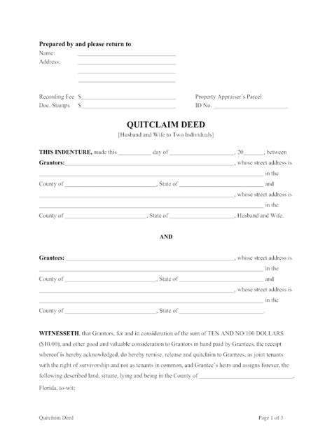 Fillable Online Florida Quitclaim Deed From Husband And Wife To Two Individuals As Joint Tenants