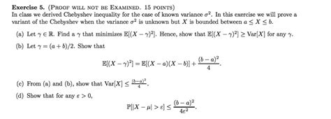 In class we derived Chebyshev inequality for the case | Chegg.com