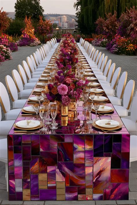 gemstone wedding reception ideas  sculptural tables  jewel tones