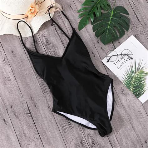 Minimalism Le 2018 Sexy Deep V One Piece Swimsuit Solid Bandage Bathing