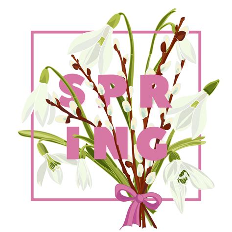 Spring Floral Background With Beautiful Snowdrop And Pussy Willow Flower Vector Art At