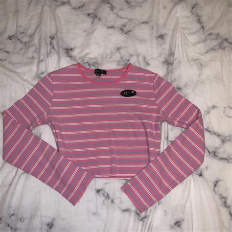 Delias Dolls Kill Long Sleeve Pink Striped Cropped Depop