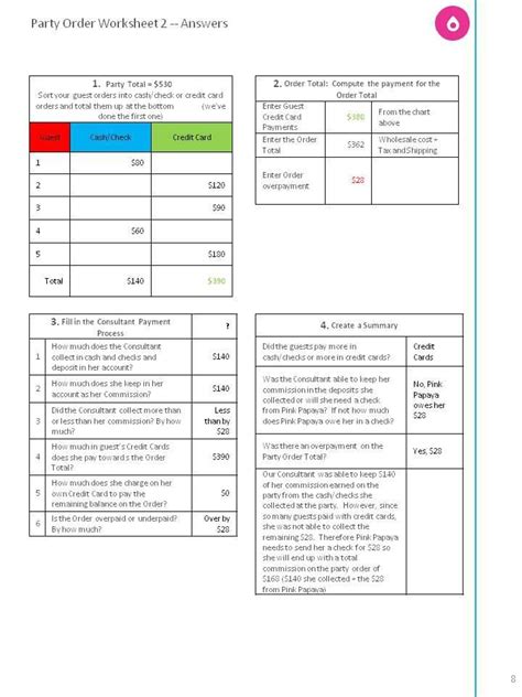 party order ws  answers