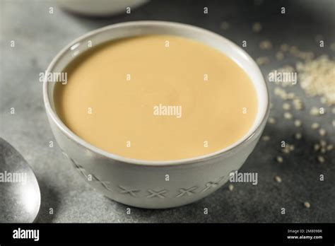 Homemade Organic Tahini Sesame Paste In A Bowl Stock Photo Alamy