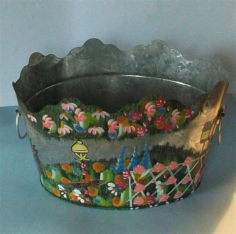 Vintage Painted Metal Planter By Yeoldeatticshoppe On Etsy Metal