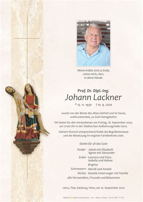 Todesanzeige Johann Lackner Trauer Link