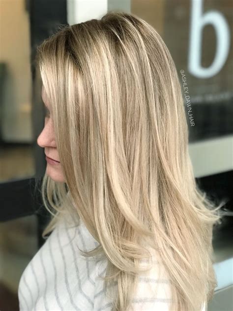 Vanilla Blonde Balayage With A Dark Blonde Root Smudge Blonde With