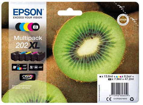 5 Epson Druckerpatronen Tinte 202 XL T02G7 BK C M Y PBK Multipack