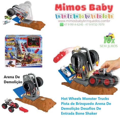Hot Wheels Monster Trucks Pista Arena De Demoli O Desafios De Entrada Bone Shaker Gluvi