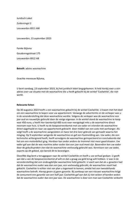 Juridisch Loket Adviesbrief Juridisch Loket Zuidersingel Leeuwarden