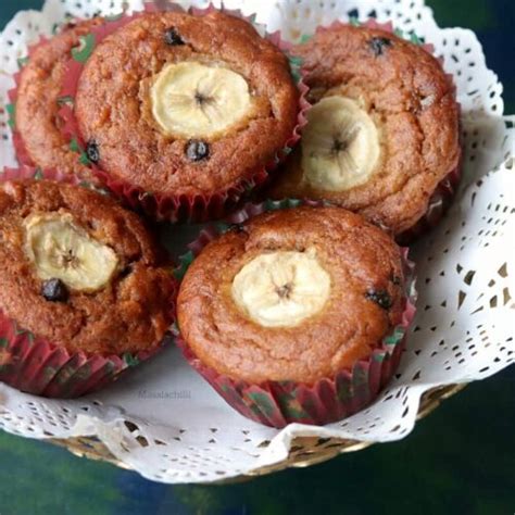 Moist Banana Chocolate Chip Muffins Eggless Masalachilli