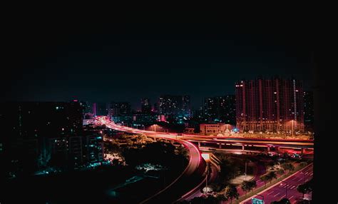 Ciudad De Noche Luces De La Ciudad Noche Camino Luces Fondo De