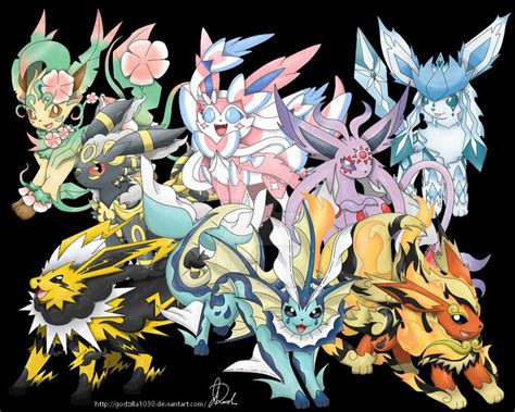 Mega Eeveelutions All 2gether by godzilla1030 on DeviantArt