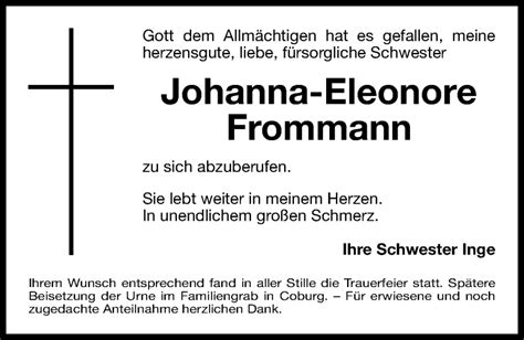 Traueranzeigen Von Johanna Eleonore Frommann Trauer Nn De