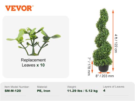 VEVOR 2 Uds Planta Artificial En Espiral De Topiario De Torre De Boj