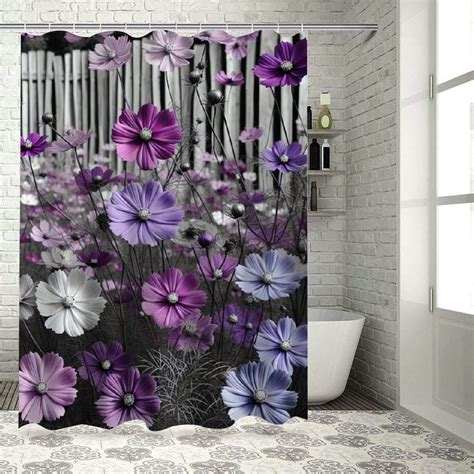 Lzatpd Unique Rustic Purple Gray Floral Shower Curtain Simple Elegance