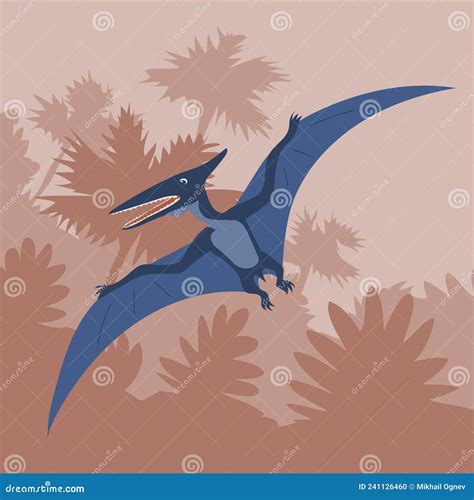 The Ancient Lizard Pteranodon Flies On The Background Of The Forest